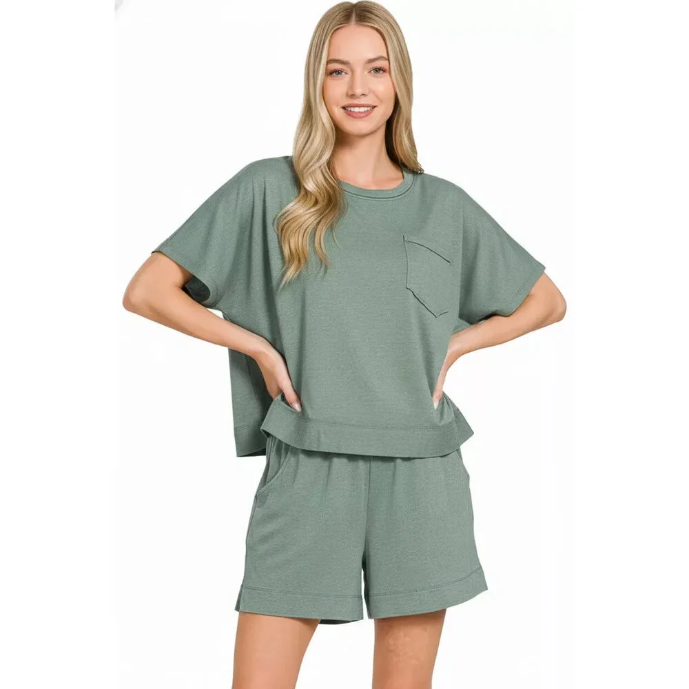 Zenana Exposed Seam Boxy Top & Shorts Set